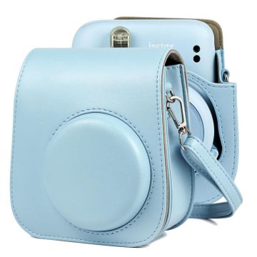 Solid Color Full Body Camera Leather Case Bag with Strap for FUJIFILM Instax mini 11 (Blue)