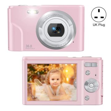DC311 2.4 inch 36MP 16X Zoom 2.7K Full HD Digital Camera Children Card Camera, UK Plug (Pink)