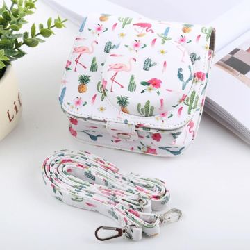 Cactus Flamingo Pattern Full Body Camera PU Leather Case Bag with Strap for FUJIFILM instax mini 9 / mini 8+ / mini 8