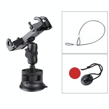 Single Suction Cup Mount Phone Holder with Tripod Adapter & Steel Tether & Safety Buckle (Black)