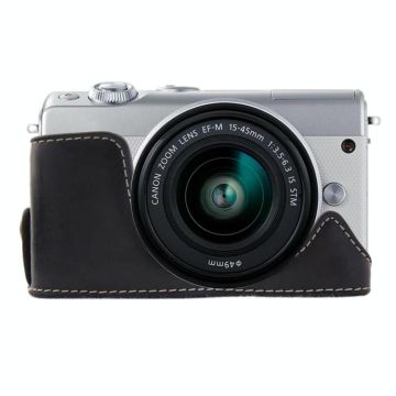 1/4 inch Thread PU Leather Camera Half Case Base for Canon EOS M100 (Black)