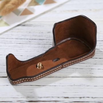 1/4 inch Thread PU Leather Camera Half Case Base for Sony Alpha 6100 / A6100(Coffee)