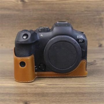 For Canon EOS R7 1/4 inch Thread PU Leather Camera Half Case Base (Brown)