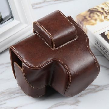 For Nikon Z50 / Z30 Camera Full Body Magnetic Leather Camera Case Bag with Strap (Coffee)