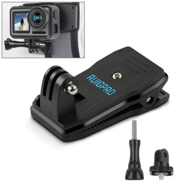 RUIGPRO 360 Degree Rotation Backpack Rec-Mounts Clip Clamp Mount with Screw for GoPro, Insta360, DJI and Other Action Cameras(Black)