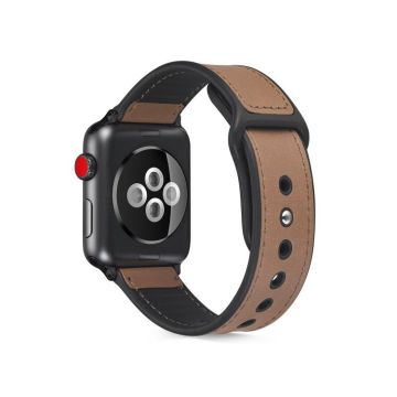 Paste Leather TPU Watch Band For Apple Watch Series 9&8&7 41mm / SE 3&SE 2&6&SE&5&4 40mm / 3&2&1 38mm(Light Brown)