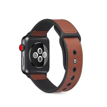 Paste Leather TPU Watch Band For Apple Watch Series 9&8&7 41mm / SE 3&SE 2&6&SE&5&4 40mm / 3&2&1 38mm(Dark Brown)