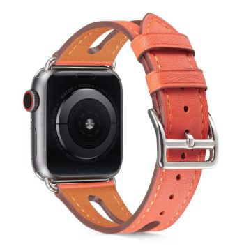 Top-grain Leather Watch Band For Apple Watch Series 9&8&7 41mm / SE 3&SE 2&6&SE&5&4 40mm / 3&2&1 38mm(Red)