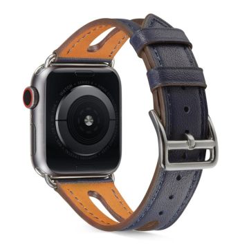 Top-grain Leather Watch Band For Apple Watch Series 9&8&7 41mm / SE 3&SE 2&6&SE&5&4 40mm / 3&2&1 38mm(Dark Blue)