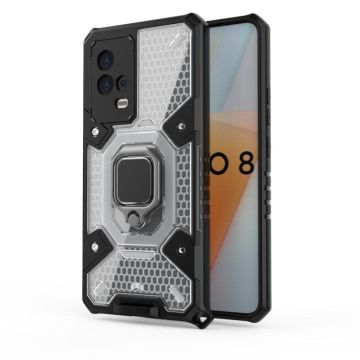 For vivo iQOO 8 Space PC+TPU Shockproof Case with Ring Holder(White)