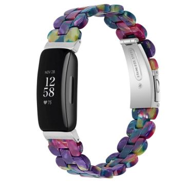For Fitbit Inspire 2 / Inspire Oval Resin Watch Band(Purple Green Flower)