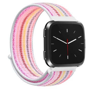 For Fitbit Versa 1 / 2 Universal Nylon Strap Watch Band(Pink Pinstripe)