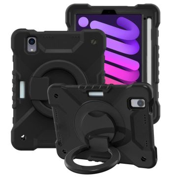 For iPad mini 2024 / mini 6 Silicone + PC Tablet Case with Strap & Holder & Pen Slot(Black)