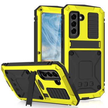 For Samsung Galaxy S21 FE R-JUST Rugged Phone Case with Holder(Yellow)