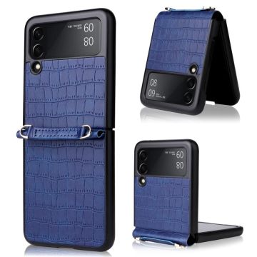 For Samsung Galaxy Z Flip3 5G Siamese Bamboo Texture Phone Case with Lanyard(Blue)
