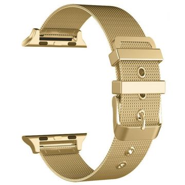 For Apple Watch Series 9&8&7 41mm / SE 3&SE 2&6&SE&5&4 40mm / 3&2&1 38mm Milanese Stainless Steel Double Buckle Watch Band(Gold)