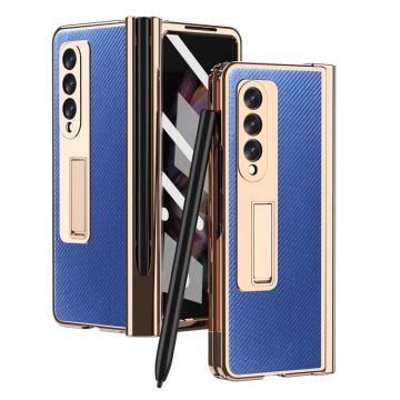 For Samsung Galaxy Z Fold3 5G Electroplated Hinge Pen Slot Kevlar Phone Case(Blue)