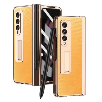 For Samsung Galaxy Z Fold3 5G Electroplated Hinge Pen Slot Kevlar Phone Case(Yellow)