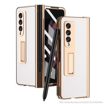 For Samsung Galaxy Z Fold3 5G Electroplated Hinge Pen Slot Lychee Phone Case(White)