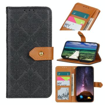 For Nokia C20 Plus European Floral Embossed Horizontal Flip Leather Phone Case(Black)