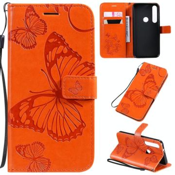 For Motorola G8 Plus Pressed Printing Butterfly Pattern Horizontal Flip PU Leather Case with Holder & Card Slots & Wallet & Lanyard(Orange)