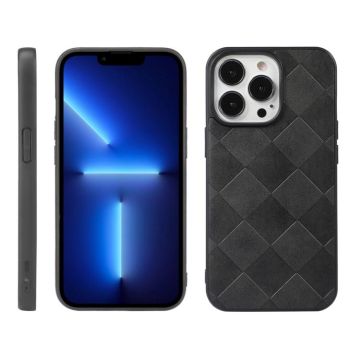 For iPhone 13 Pro Weave Plaid PU Phone Case (Black)