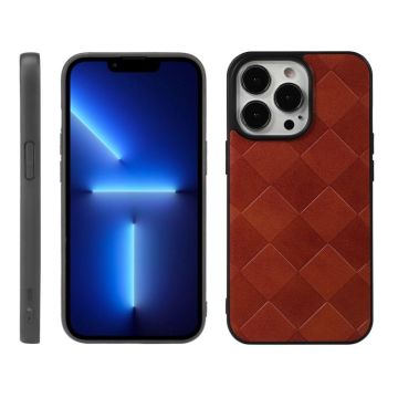 For iPhone 13 Pro Weave Plaid PU Phone Case (Brown)
