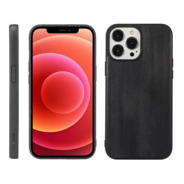 For iPhone 12 / 12 Pro Yellow Cow Texture PU Phone Case(Black)