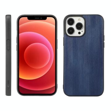 For iPhone 12 Pro Max Yellow Cow Texture PU Phone Case(Blue)