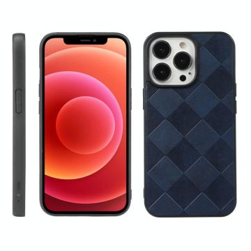 For iPhone 12 Pro Max Weave Plaid PU Phone Case(Blue)