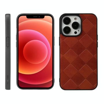 For iPhone 12 Pro Max Weave Plaid PU Phone Case(Brown)