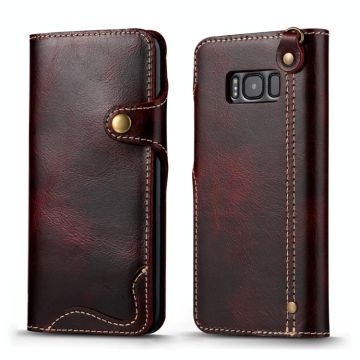 For Galaxy S8 Plus Denior Oil Wax Cowhide Magnetic Button Horizontal Flip Leather Case with Card Slots & Wallet(Dark Red)