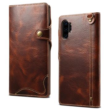For Galaxy Note 10 Plus Denior Oil Wax Cowhide Magnetic Button Horizontal Flip Leather Case with Card Slots & Wallet(Brown)