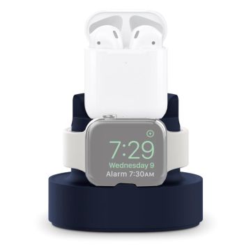 A001 3 In 1 Silicone Charging Holder for iPhone / iWatch / AirPods(Dark Blue)