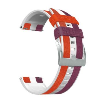 22mm Double Patch Leather Tricolor Watch Band for Huawei Watch GT 3 46mm(Purple White Red)