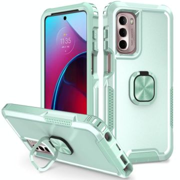 For Motorola Moto G Stylus 4G / 5G 2022 3 in 1 Ring Holder PC + TPU Phone Case(Mint Green)