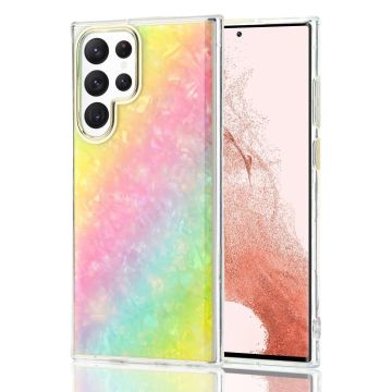 For Samsung Galaxy S22 Ultra 5G Electroplating Shell Texture Phone Case(Rainbow)