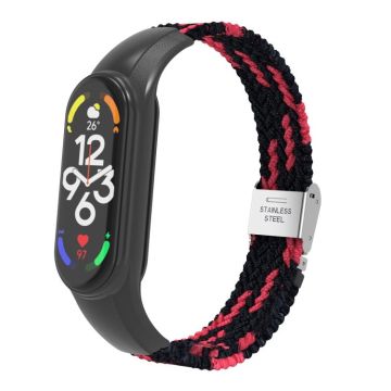 For Xiaomi Mi Band 7 Adjustable Nylon Braided Integrated Watch Band(Black Red)