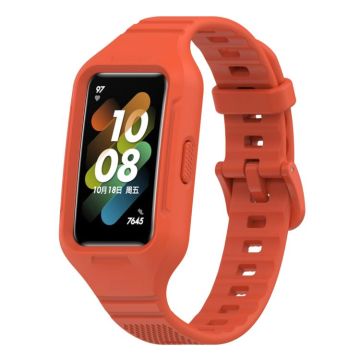 For Huawei Band 10 / 9 / 8 / 7 / 6 Universal Integrated Silicone Watch Band(Red Tea Orange)