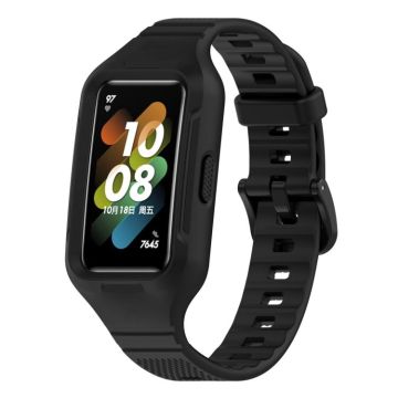 For Huawei Band 10 / 9 / 8 / 7 / 6 Universal Integrated Silicone Watch Band(Black)