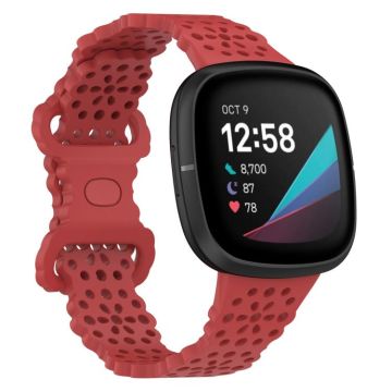 For Fitbit Versa 4 / 3 / Sense 1 / 2 Lace Hollowed Silicone Watch Band(Red)