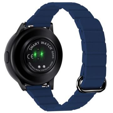 For Samsung Galaxy Watch3 45mm 22mm Magnetic Buckle Leather Watch Band(Silver+Midnight Blue)