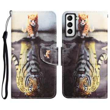 For Samsung Galaxy S21 FE 5G Colored Drawing Leather Phone Case(Tiger)