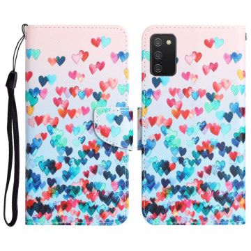 For Samsung Galaxy A03s Colored Drawing Leather Phone Case(Heart)
