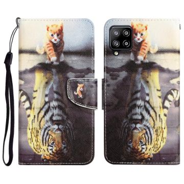 For Samsung Galaxy A22 4G Colored Drawing Leather Phone Case(Tiger)