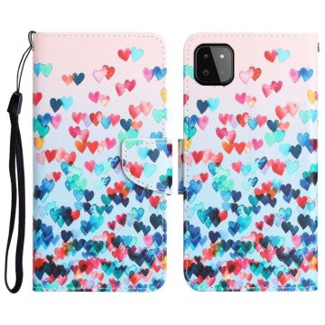 For Samsung Galaxy A22 5G Colored Drawing Leather Phone Case(Heart)