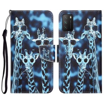 For Xiaomi Poco M3 Colored Drawing Leather Phone Case(Giraffes)