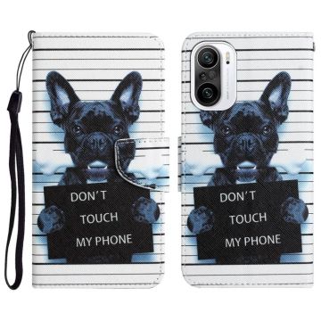 For Xiaomi Poco F3 Colored Drawing Leather Phone Case(Black Dog)