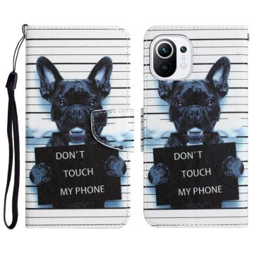 For Xiaomi Mi 11 Lite Colored Drawing Leather Phone Case(Black Dog)