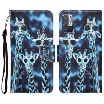 For Xiaomi Redmi Note 10 5G Colored Drawing Leather Phone Case(Giraffes)